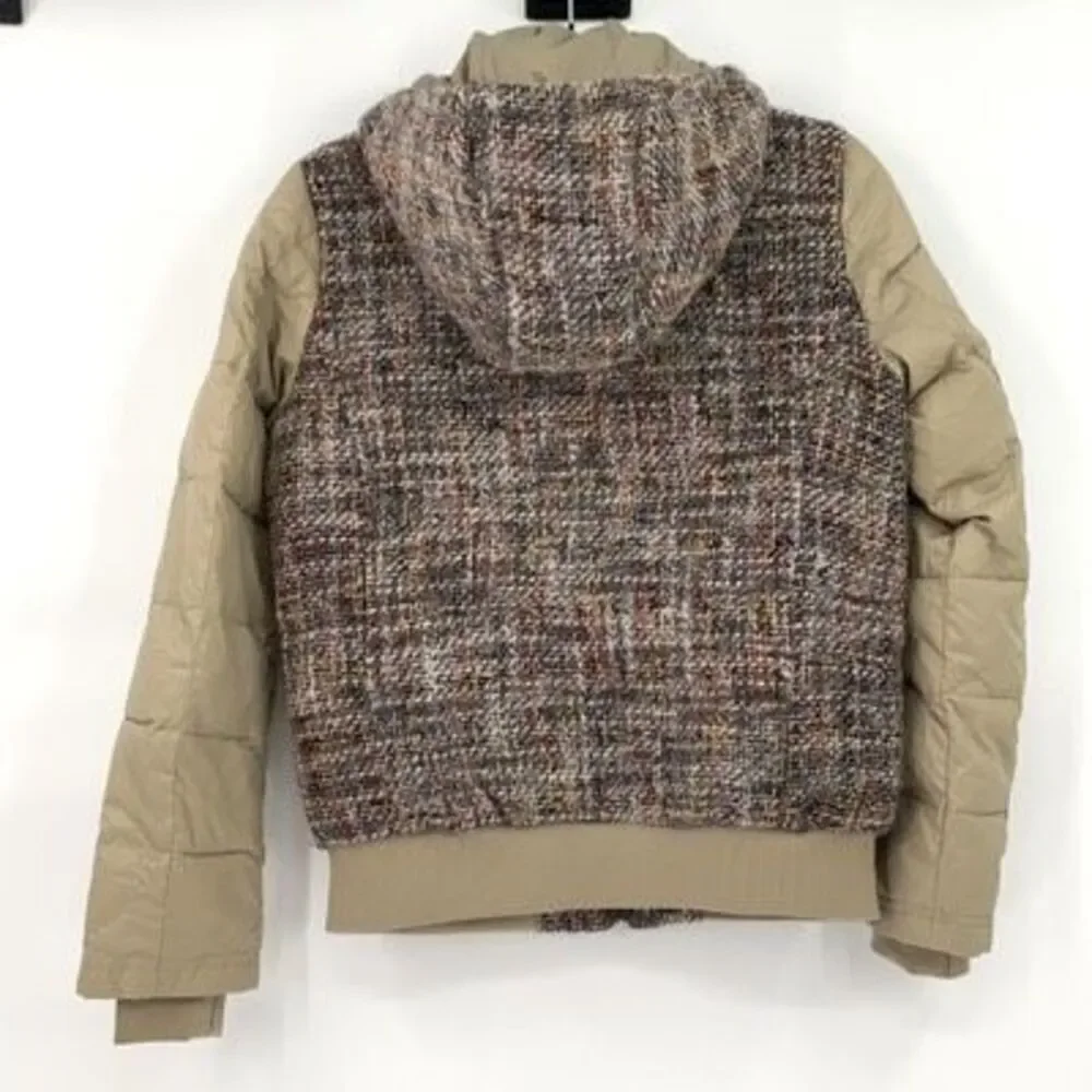 Members Only Green Brown Wool Blend Bomber Tweed Puffer Jacket Medium